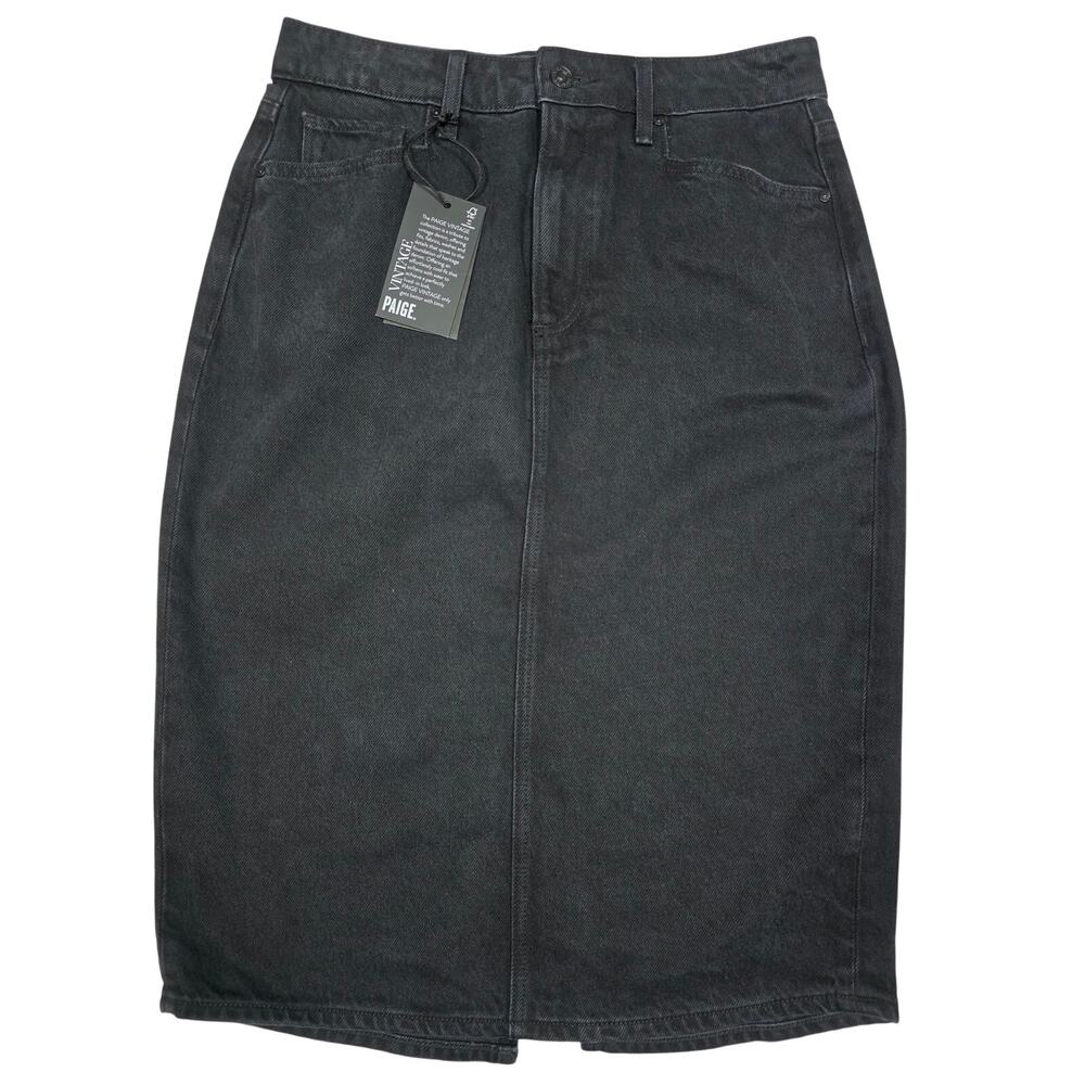 NWT Paige Black Denim Siren Midi Skirt w/Back Slit